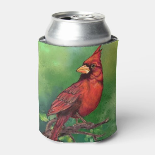 Beautiful Northern Red Cardinal Bird Painting Art  Can Cooler