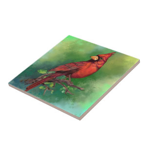 Beautiful Northern Red Cardinal Bird Painting Art Ceramic Tile