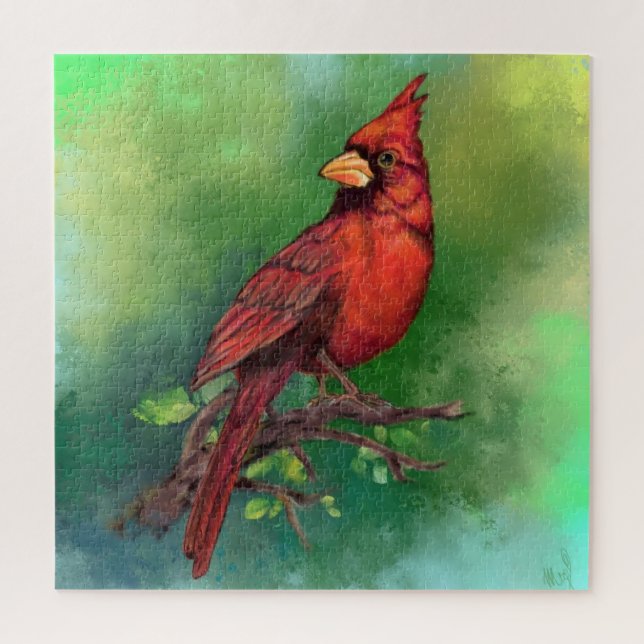 Beautiful Northern Red Cardinal Bird Painting Art  Jigsaw Puzzle (Vertical)