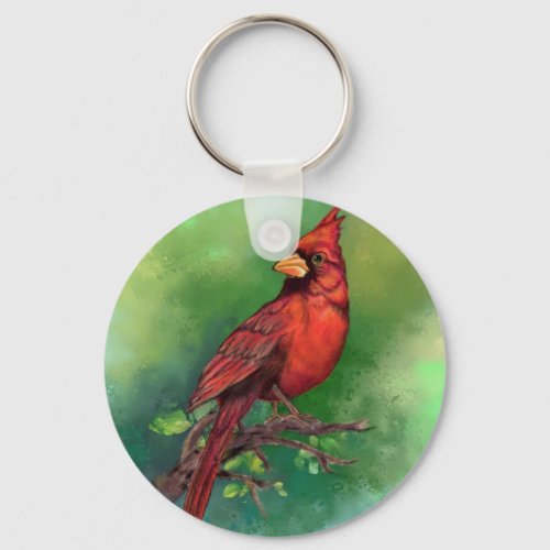 Beautiful Northern Red Cardinal Bird Painting Art  Keychain