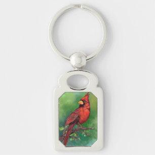 Beautiful Northern Red Cardinal Bird Painting Art  Keychain