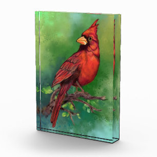 Beautiful Northern Red Cardinal Bird Painting Art Photo Block