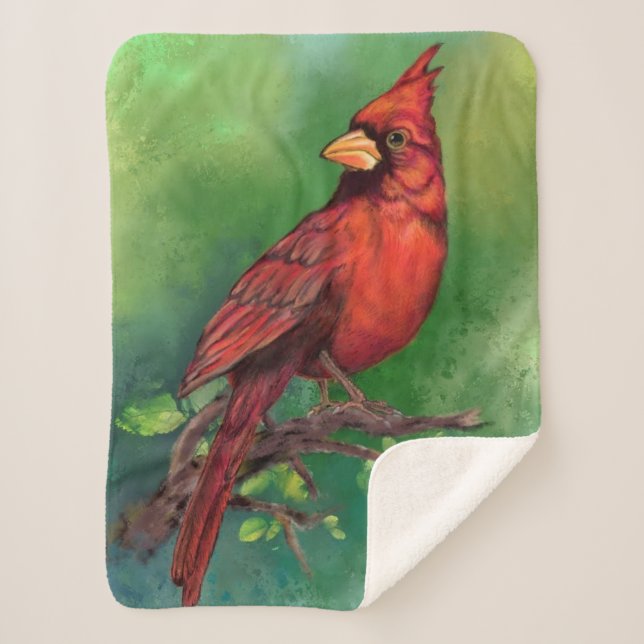 Beautiful Northern Red Cardinal Bird Painting Art  Sherpa Blanket (Front)