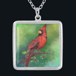 Beautiful Northern Red Cardinal Bird Painting Art  Silver Plated Necklace<br><div class="desc">Beautiful Northern Red Cardinal Bird Painting Art Watercolor Migned - Green</div>