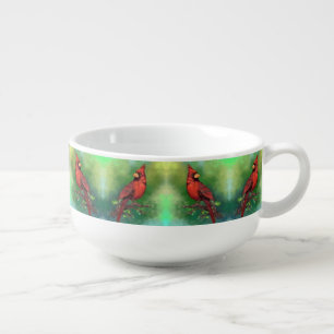 Beautiful Northern Red Cardinal Bird Painting Art  Soup Mug