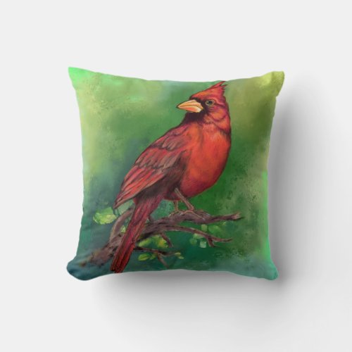 Beautiful Northern Red Cardinal Bird Painting Art  Throw Pillow