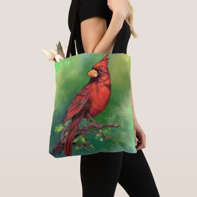 Beautiful Northern Red Cardinal Bird Painting Art  Tote Bag (Close Up)