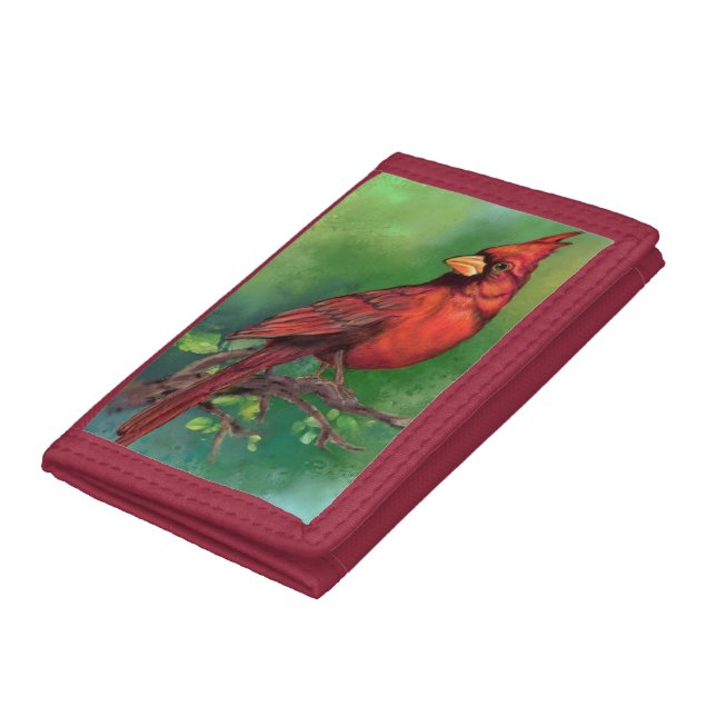 Beautiful Northern Red Cardinal Bird Painting Art  Trifold Wallet (Bottom)