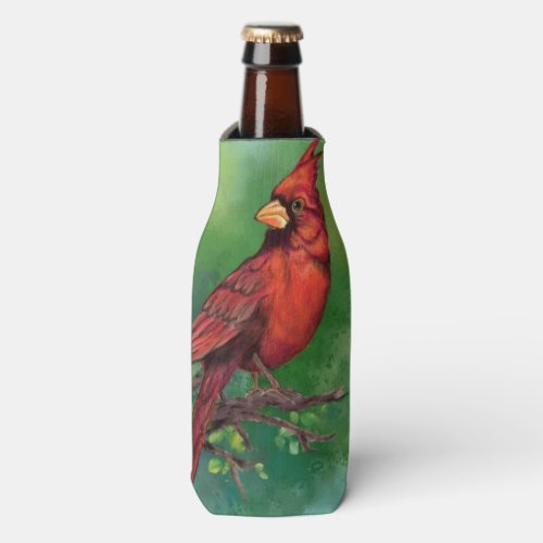 Beautiful Northern Red Cardinal Bird Painting  Bottle Cooler