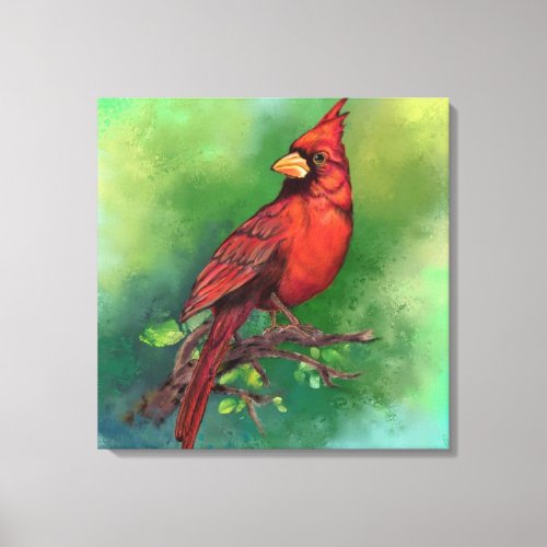 Beautiful Northern Red Cardinal Bird Painting  Canvas Print