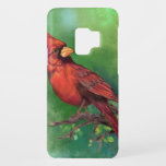 Beautiful Northern Red Cardinal Bird Painting  Case-Mate Samsung Galaxy S9 Case<br><div class="desc">Beautiful Northern Red Cardinal Bird Painting Art Watercolor Migned - Green</div>