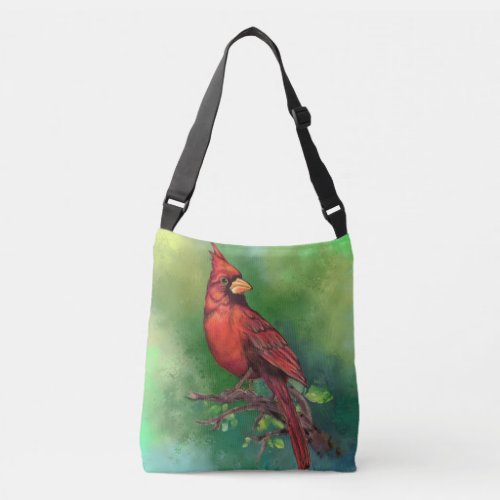 Beautiful Northern Red Cardinal Bird Painting  Crossbody Bag