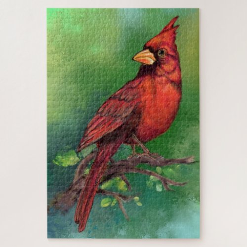 Beautiful Northern Red Cardinal Bird Painting _ Jigsaw Puzzle