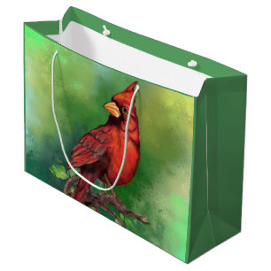 Beautiful Northern Red Cardinal Bird Painting Large Gift Bag