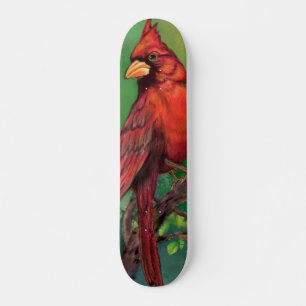 Beautiful Northern Red Cardinal Bird Painting - Skateboard