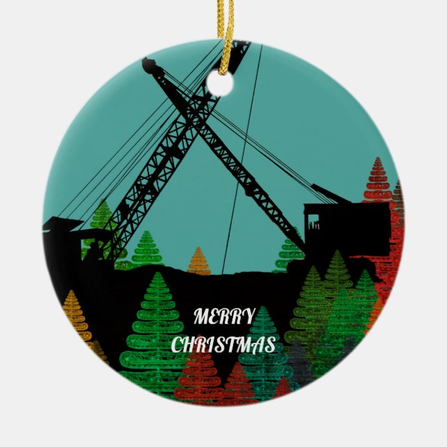 Beautiful Northwest Crane Operating Engineer Art Ceramic Ornament (Front)