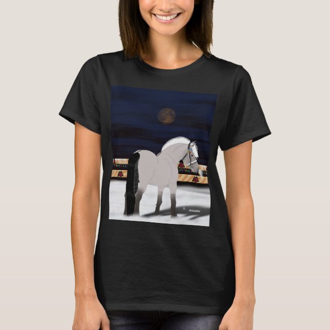 Beautiful Norwegian Fjord Horse in Snow T-Shirt (Front)