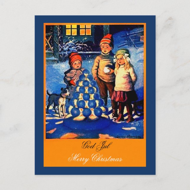 Beautiful Norwegian Kids on Unusual Christmas Postcard (Front)