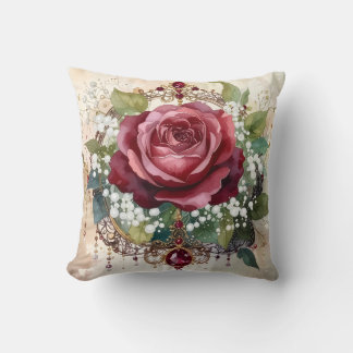 Beautiful Nostalgic Romantic Red Rose Victorian Throw Pillow