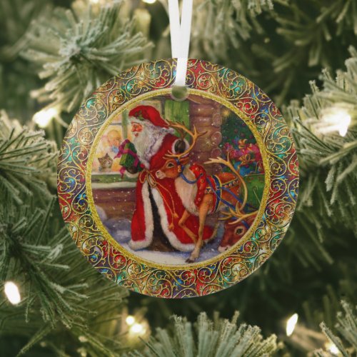 Beautiful Nostalgic Santa Visits Ornament