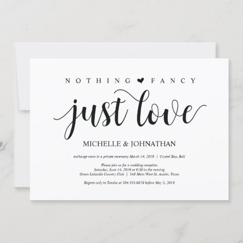 Beautiful nothing fancy just love wed elopement invitation
