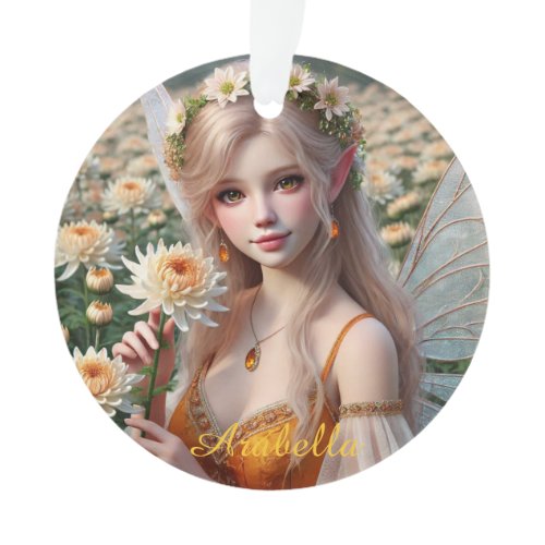Beautiful November Fairy in Chrysanthemums Ornament