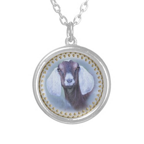 Beautiful Nubian Goat Painted Portrait Silver Plated Necklace