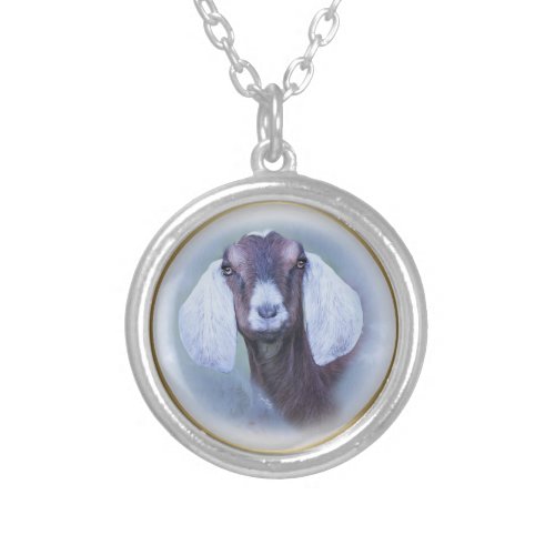 Beautiful Nubian Goat Painted Portrait Silver Plated Necklace