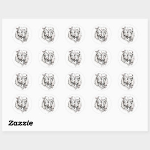 Beautiful Nubian Goats in Love Sketch  Classic Round Sticker