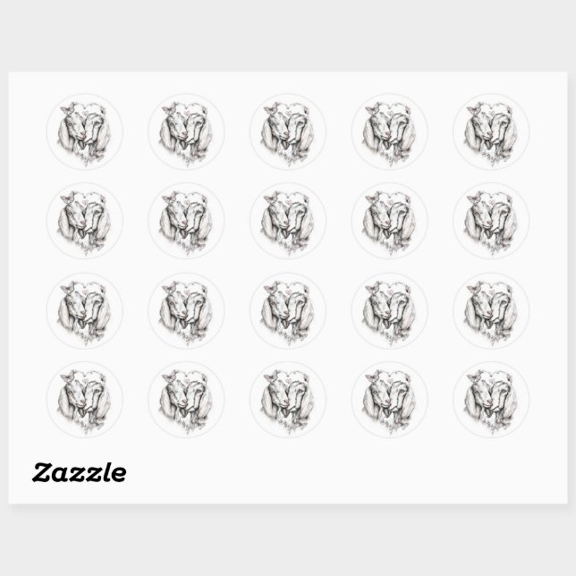 Beautiful Nubian Goats in Love Sketch  Classic Round Sticker (Sheet)