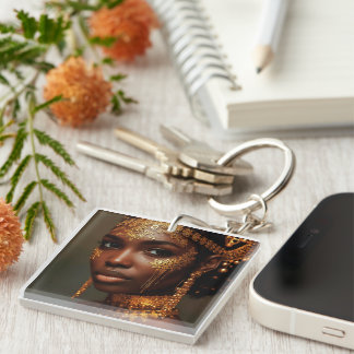 Beautiful Nubian Goddess in Gold Keychain