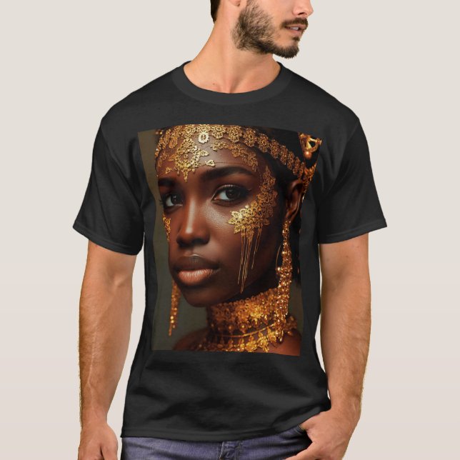 Beautiful Nubian Goddess in Gold T-Shirt (Front)