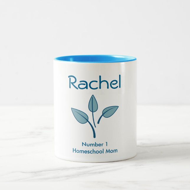 Beautiful Number 1 Homeschool Mom Blue and White Two-Tone Coffee Mug (Center)