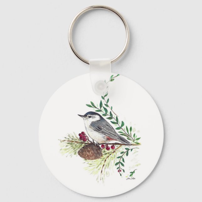 Beautiful Nuthatch Bird Art Keychain (Front)
