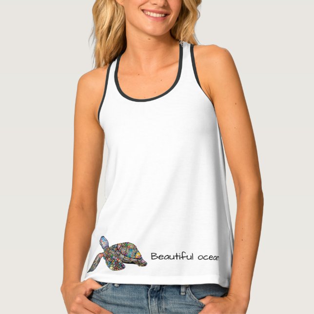 Beautiful Ocean and turtle women white Tank Top (Front)