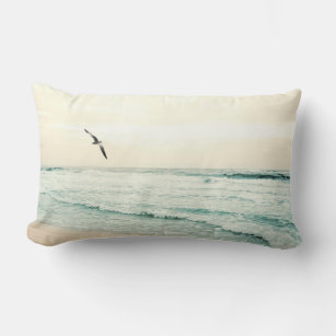 Beautiful Ocean Beach Scenery Seagull Soaring  Han Lumbar Pillow