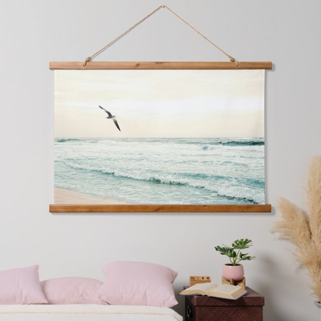Beautiful Ocean Beach Scenery Seagull Soaring  Hanging Tapestry (Bedroom)