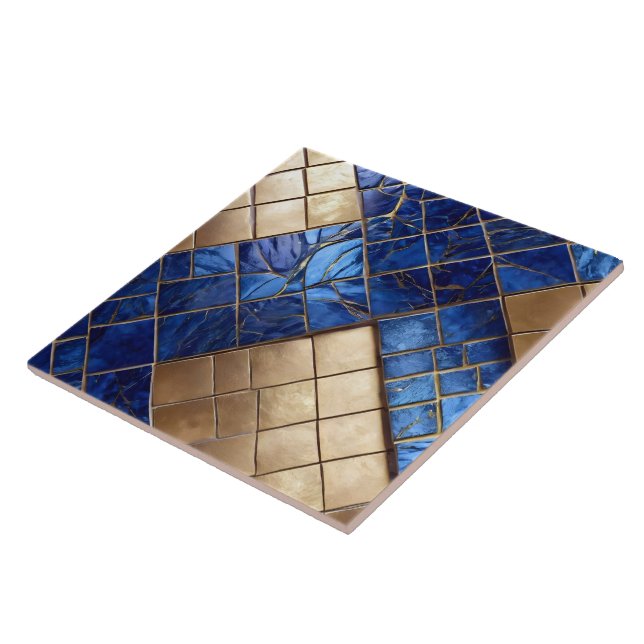 Beautiful Ocean Blue Gold Trendy Collection Ceramic Tile (Side)