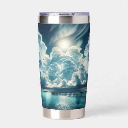 Beautiful Ocean Dock and Fluffy Clouds Insulated Tumbler