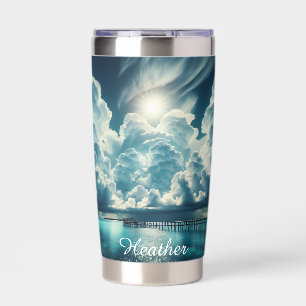Beautiful Ocean, Dock and Fluffy Clouds Insulated Tumbler