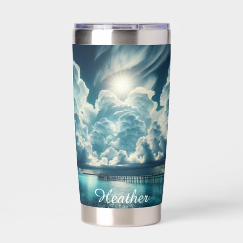 Beautiful Ocean Dock and Fluffy Clouds Insulated Tumbler