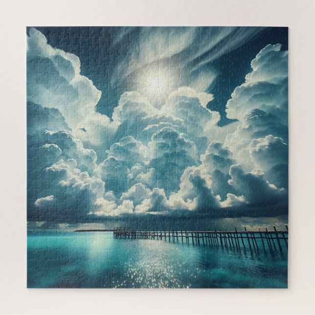Beautiful Ocean, Dock and Fluffy Clouds Jigsaw Puzzle (Vertical)