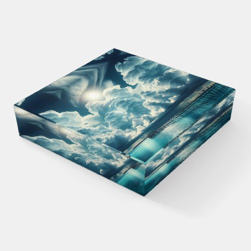 Beautiful Ocean Dock and Fluffy Clouds Paperweight