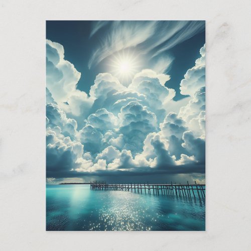 Beautiful Ocean Dock and Fluffy Clouds Postcard
