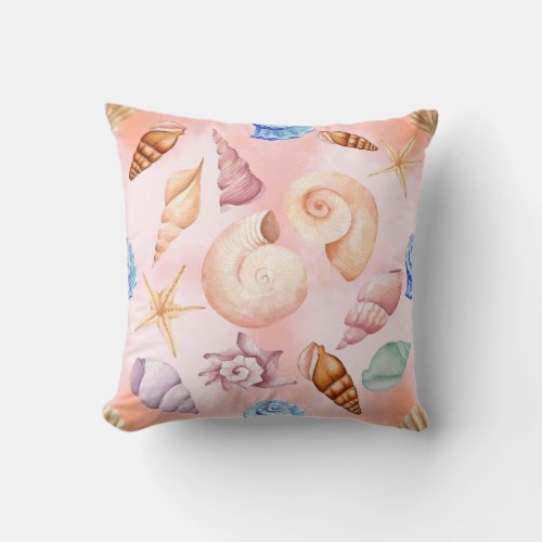 Beautiful Ocean Inspired Seashell Pattern Throw Pillow