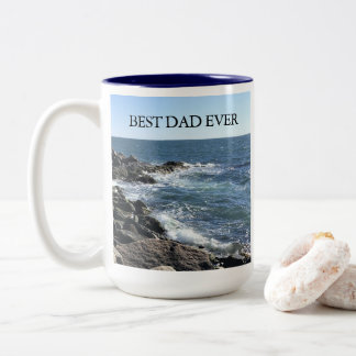 Beautiful Ocean Photo Best Dad Ever Seashore Two-Tone Coffee Mug