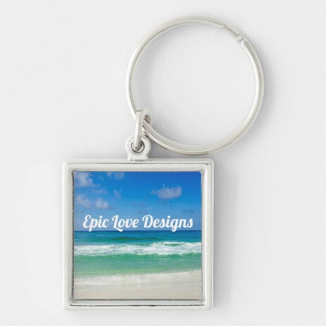 Beautiful Ocean Photo Customizable Beach House  Keychain (Front)
