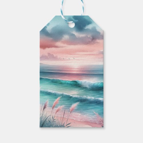 Beautiful Ocean Scene in Pink and Blue Gift Tags
