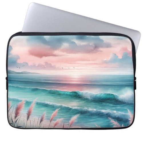 Beautiful Ocean Scene in Pink and Blue Laptop Sleeve