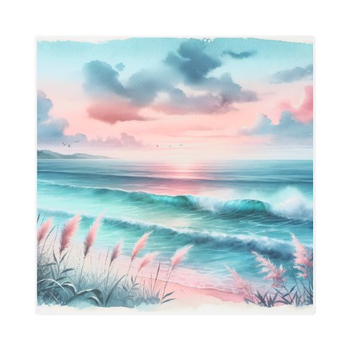 Beautiful Ocean Scene in Pink and Blue Metal Print